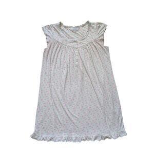 Eileen West Nightgown Womens M Yellow Floral Pink Cotton Ruffled Hem Cottage